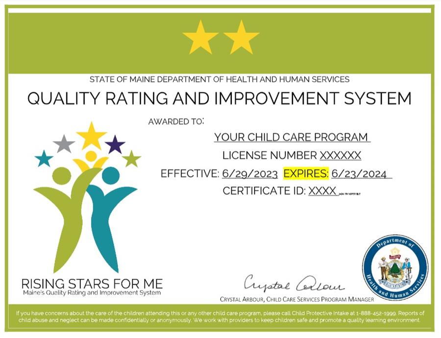Rising Stars Certificate example